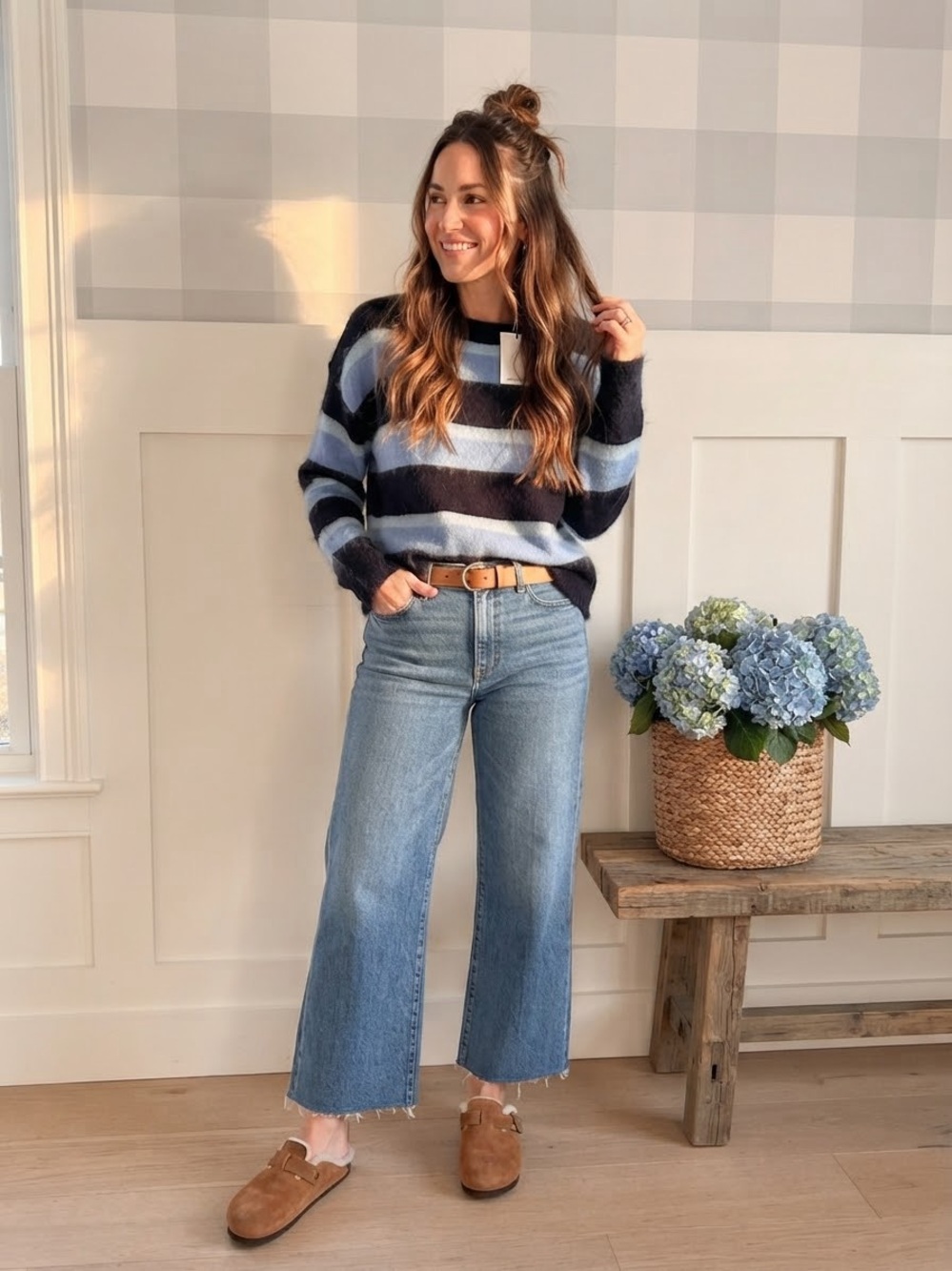 Pink Martini Navy and Light Blue Striped Crewneck Sweater Medium